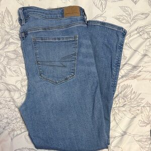 American Eagle Outfitters Women's Light Blue Straight Leg Jeans Next Level Stret